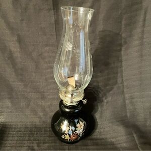 Vintage Kaadan ltd black oil, lamp, lantern, black, bamboo floral gold